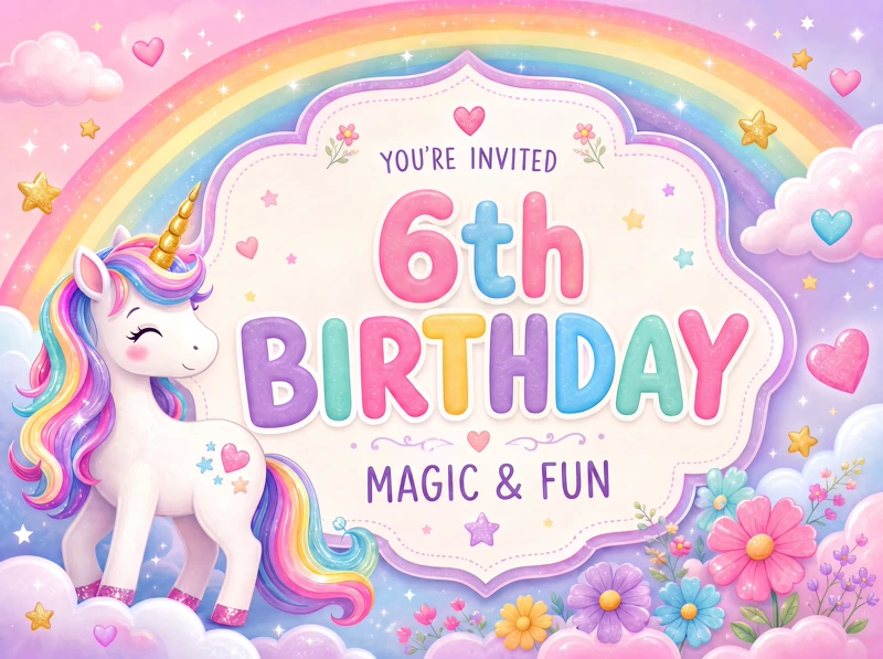 Magic And Fun — 6th Birthday, Unicorn Birthday, Rainbow, Flowers
