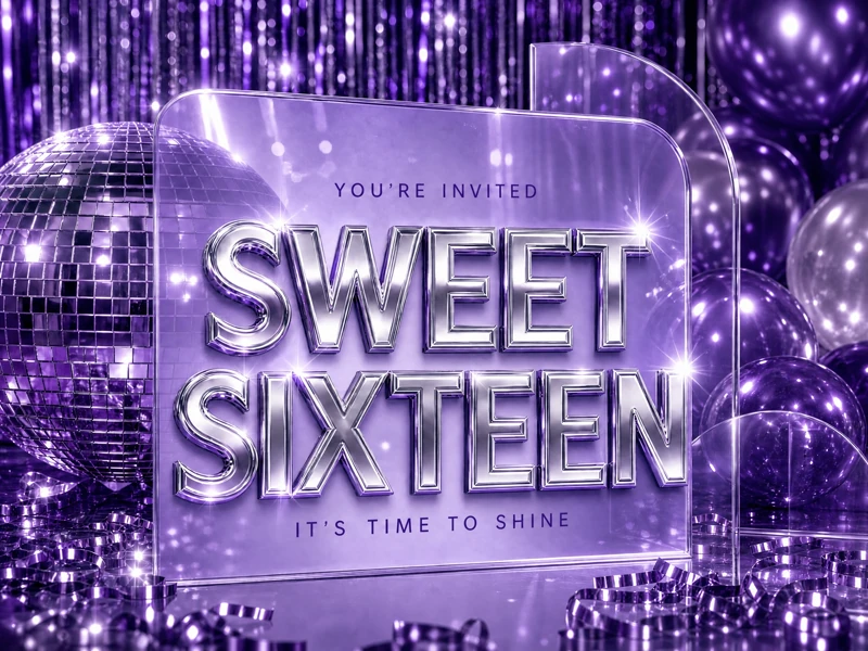 Dazzle And Shine — Sweet 16, Sixteen, Purple, Disco, Foil Streamers