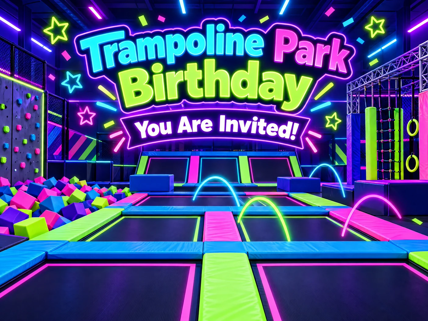 Jump Into Neon Fun — Trampoline Park Birthday, Bounce House Birthday, Neon Glow, Jump