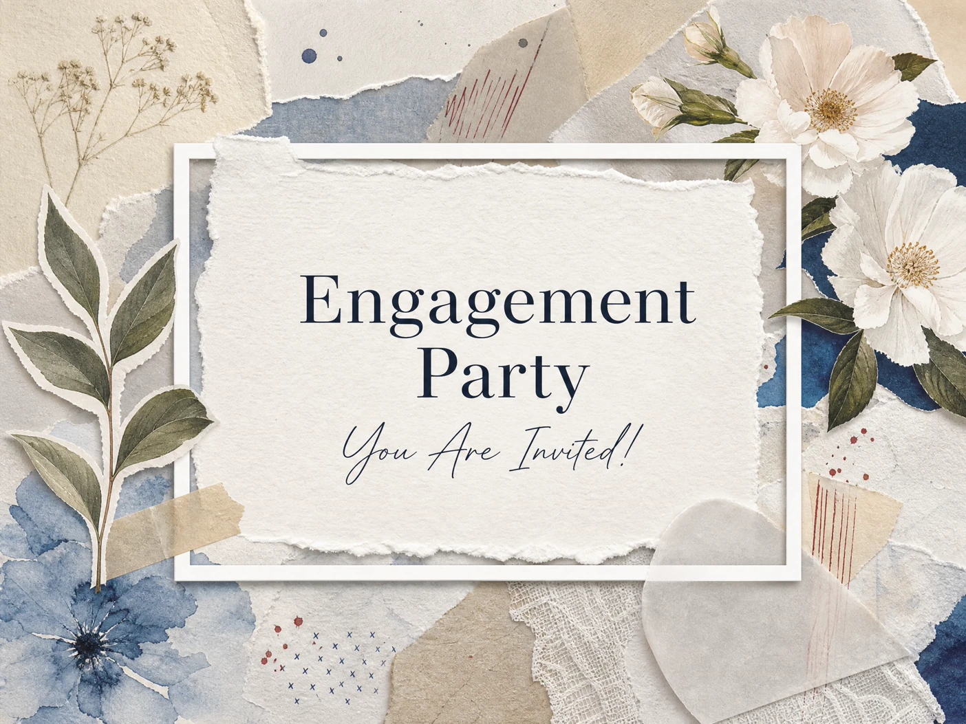 Pieced Together — Engagement Party, Invite, Collage, Floral