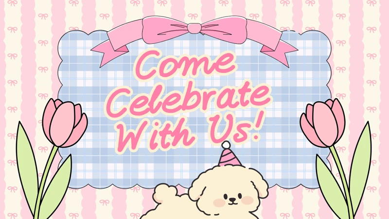 Come Celebrate With Us! — Retro, Plaid, Pink, Pastels, Dog
