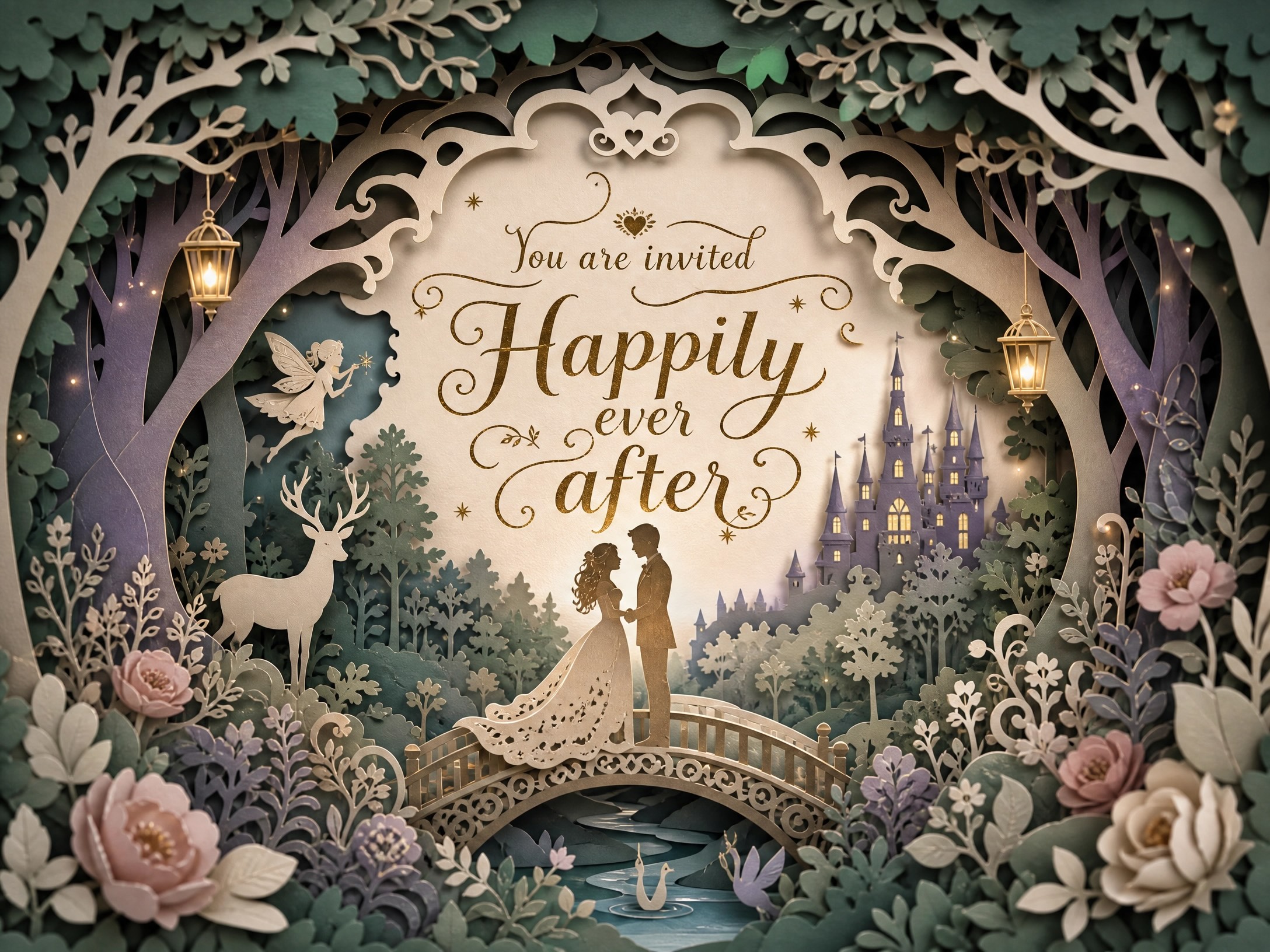 Happily Ever After — Wedding Invitation, Box Shadow, Enchanted Forest, Love, Fairytale