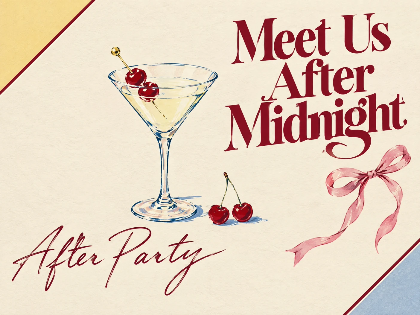 Meet Us After Midnight — After Party, Wedding After Party, Invitation, Martini, Cocktail, Retro