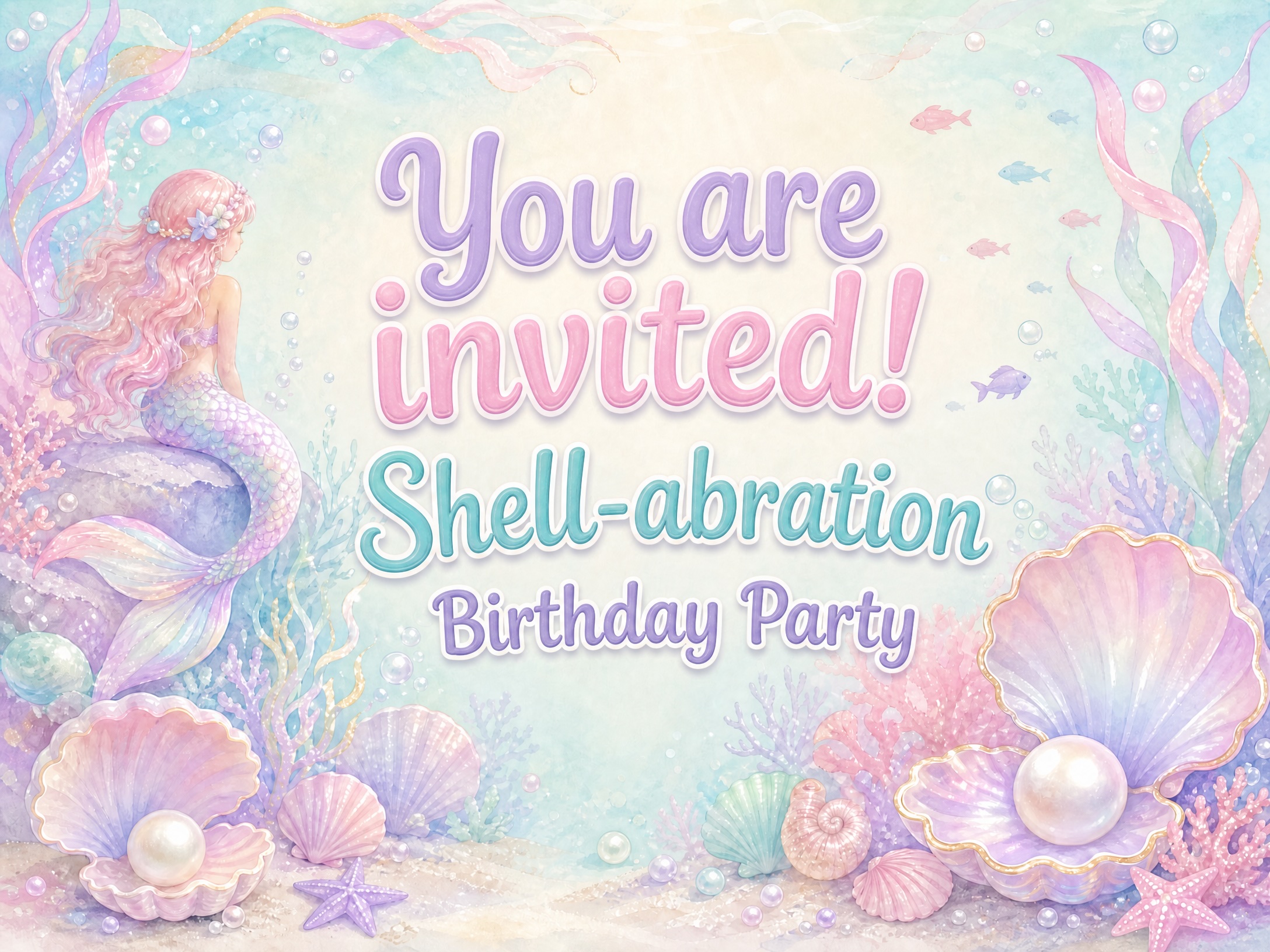 Shellabration Birthday Party — Mermaid Birthday, Invitation, Sea, Under The Sea