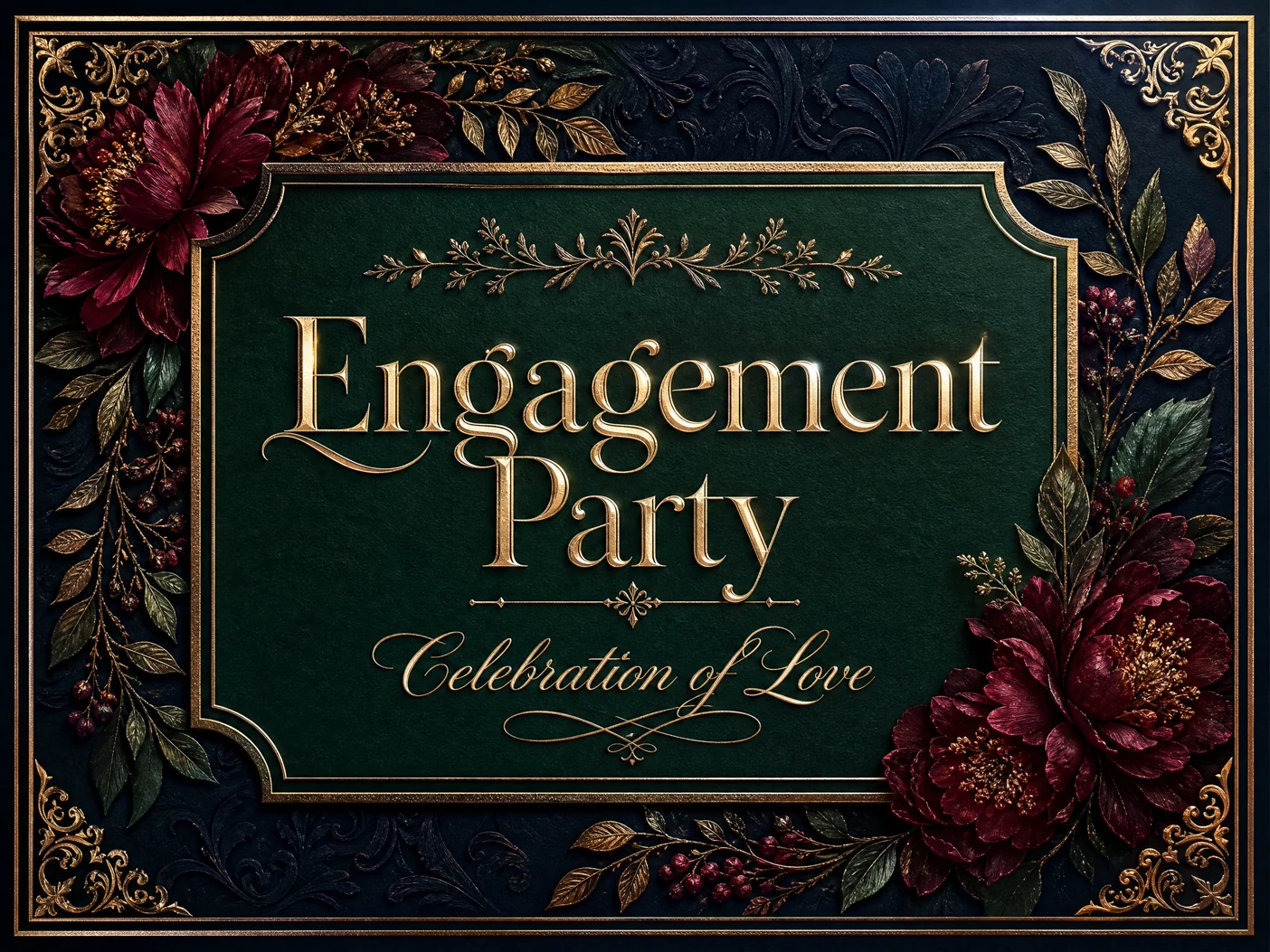 Celebration Of Engagement — Emerald Green, Burgundy Flowers, Engagement Party, Gold