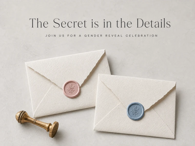Secret In The Details — Gender Reveal, Envelope, Postage, Pink or Blue