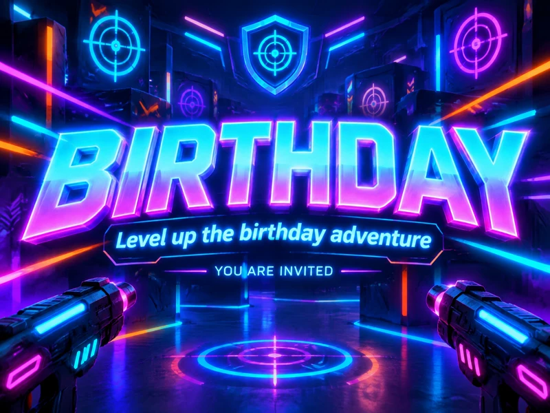 Level Up The Adventure — Laser Tag Birthday, Neon, Birthday Invitation