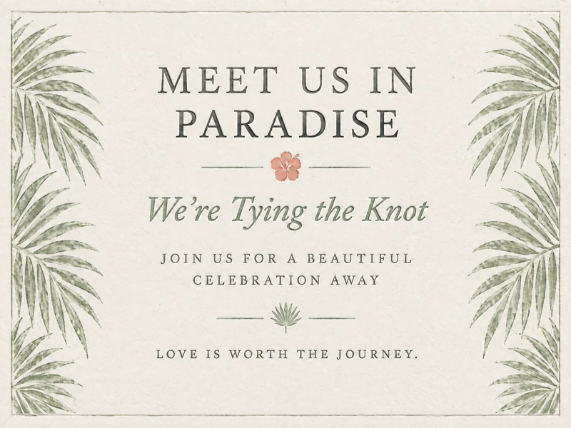 Meet Us In Paradise — Destination Wedding, Invitation, Paper, Palm Tree