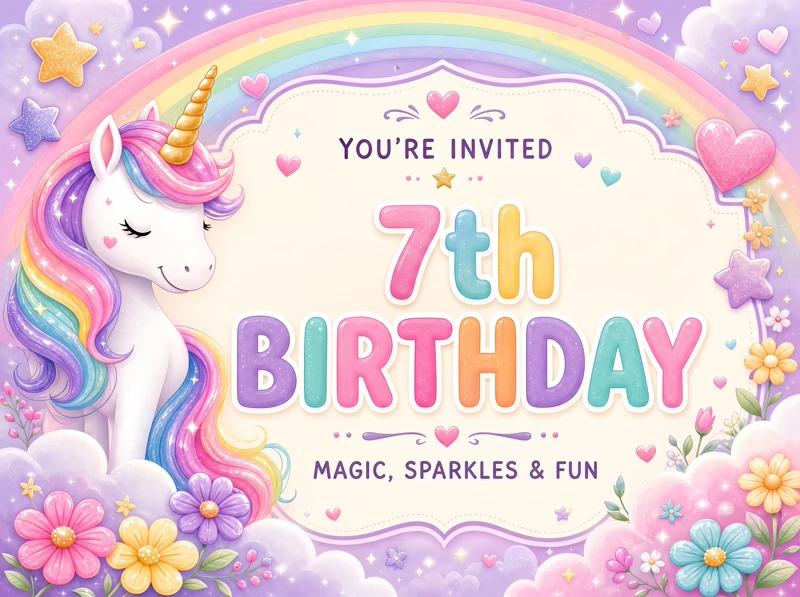 Magic, Sparkles And Fun — Unicorn Birthday, 7th Birthday, Magic, Rainbow, Pink