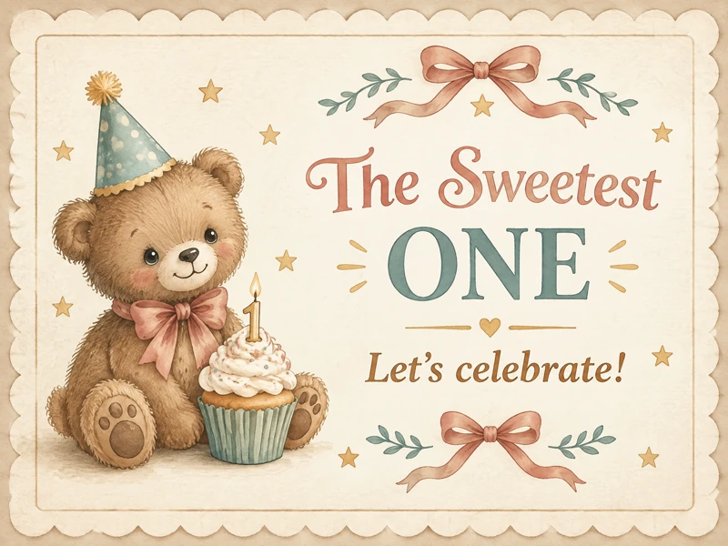 The Sweetest One — Teddy Bear, First Birthday, Sweet One, Cupcake, 1st Birthday Invitation