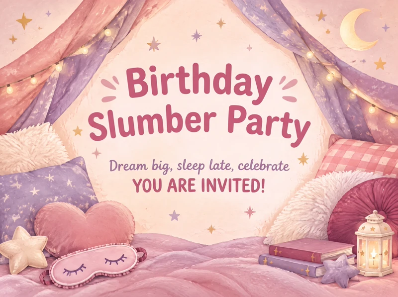 Birthday Slumber Party — Sleepover, Slumber Party, Pink, Pillows, Invite