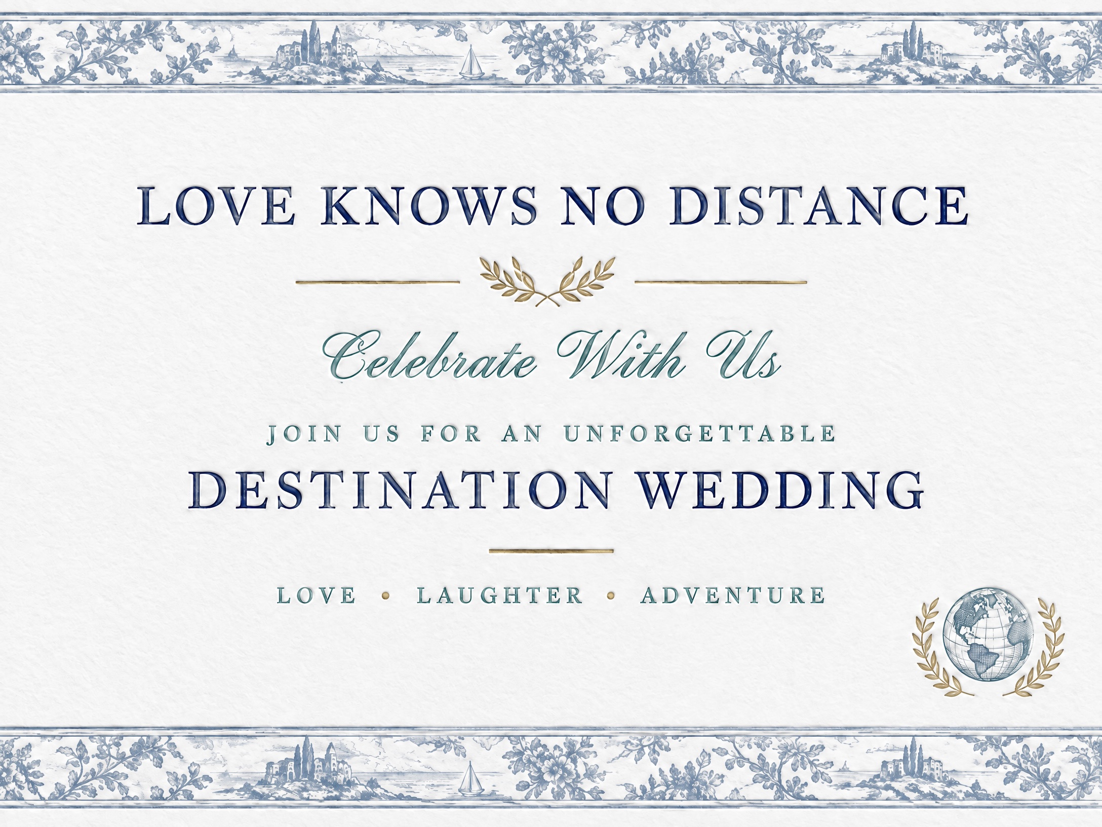 Love Knows No Distance — Destination Wedding, Invitation, Paper