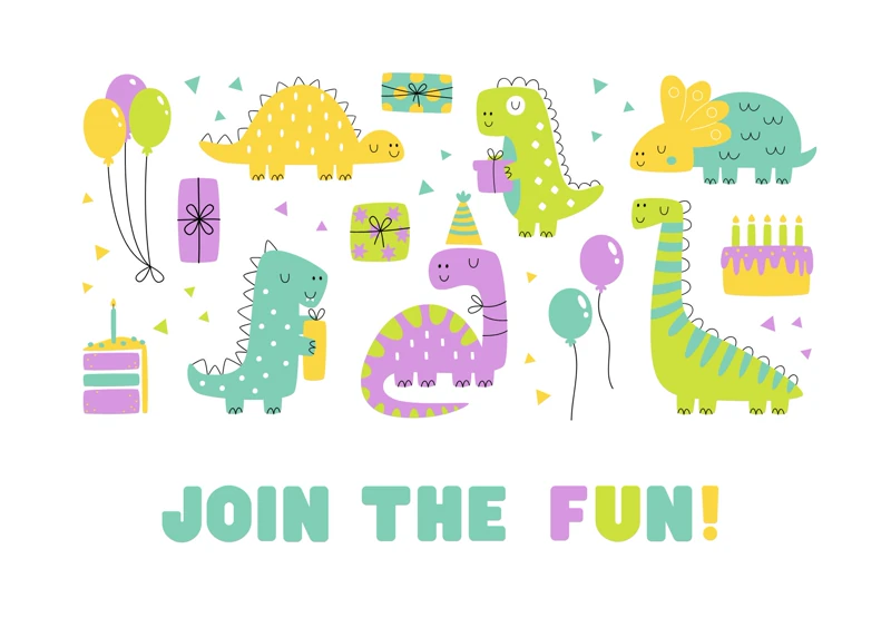 Little Dino — Dinosaur Birthday, Balloons, Green, Cute