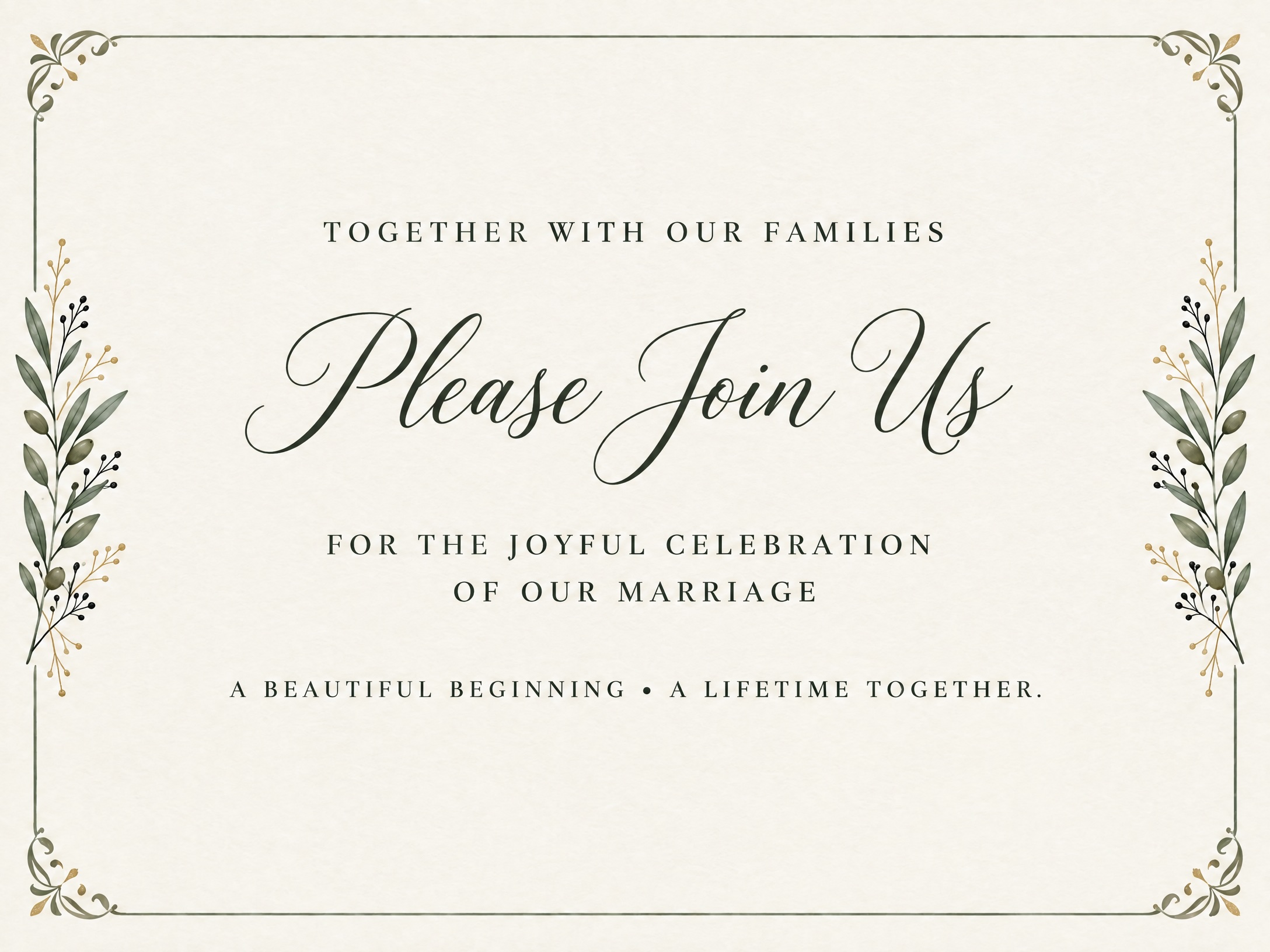 Together With Families — Wedding Invitation, Digital, Paper, Floral Traditional, Classic