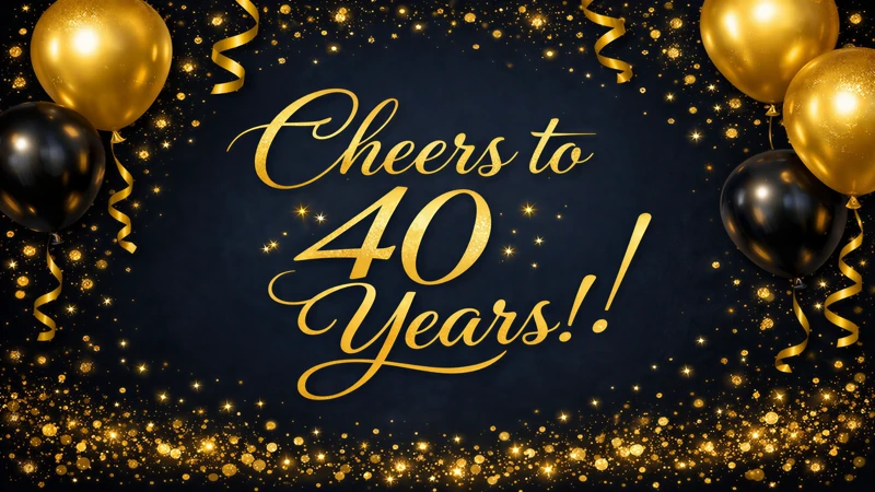 Cheers to 40 Years — Forty, 40th Birthday, Black and Gold, Balloons, Sparkles
