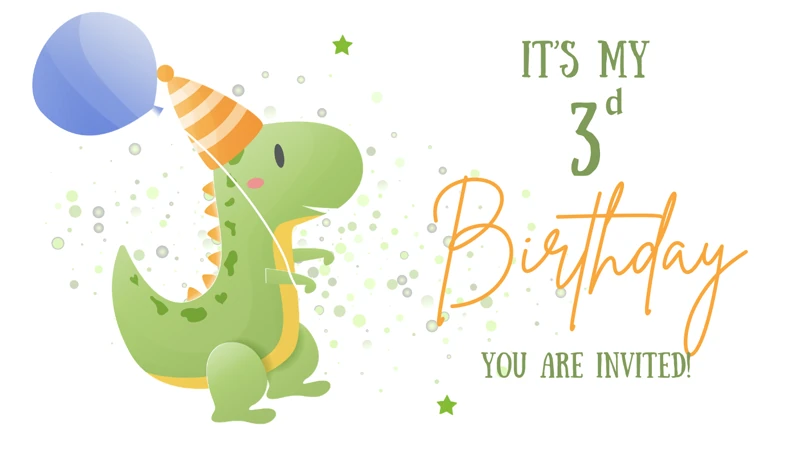 Dinosaur Invitation — Three, 3d, Third Birthday, Dinosaur Birthday