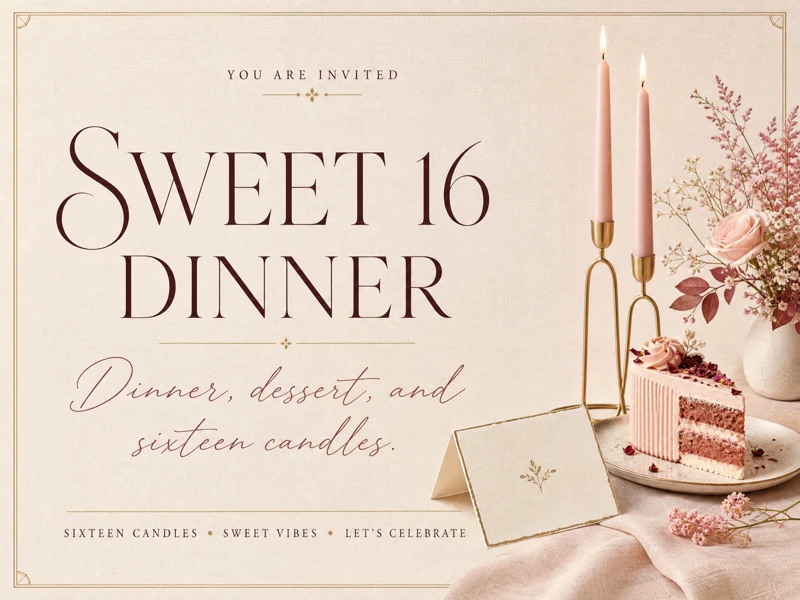 Sweet 16 Dinner Invitation — Sweet 16, Dinner, Cake, Candles
