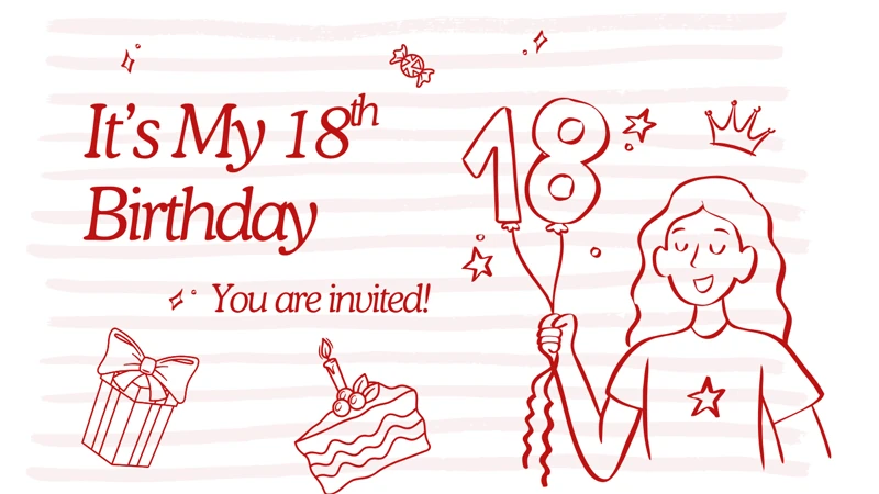 18th Birthday — Cake, Drawing, Simple