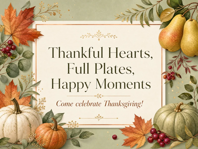 Thankful Hearts — Thanksgiving, Invitation, Thanksgiving Dinner, Pumpkins