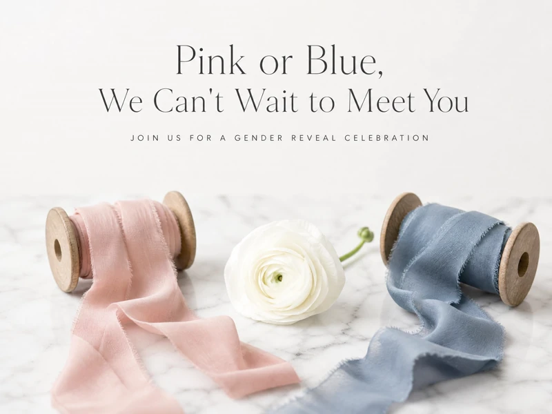 Can't Wait To Meet You — Gender Reveal, Pink or Blue, Ranunculus Flower