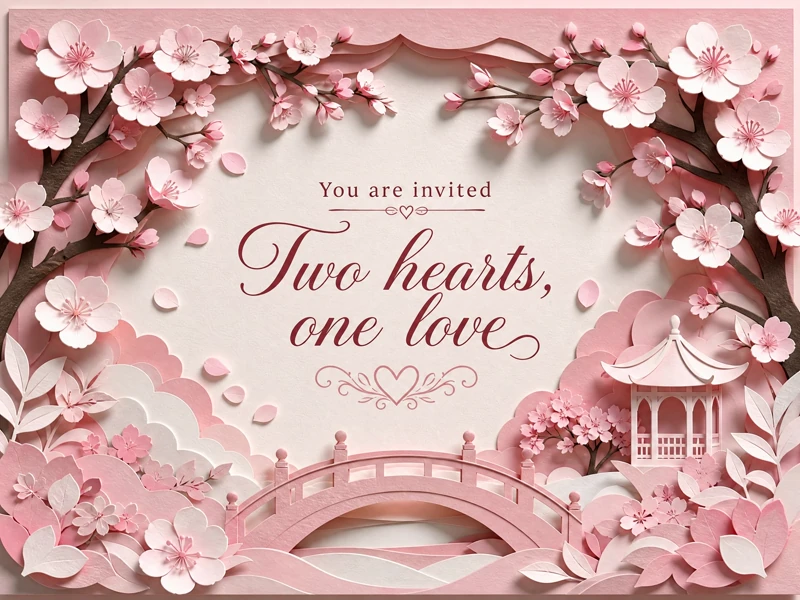 Sakura Promise — Wedding Invite, Pink, Cherry Blossom, Flowers, Box Shadow
