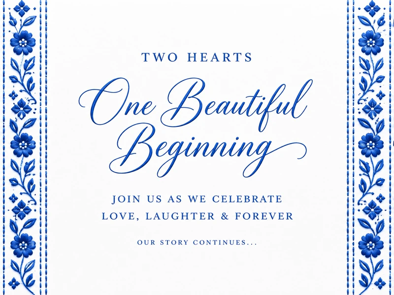 Two Hears One Beginning — Wedding Invitation, Blue, Blue, Pattern, Embroidery