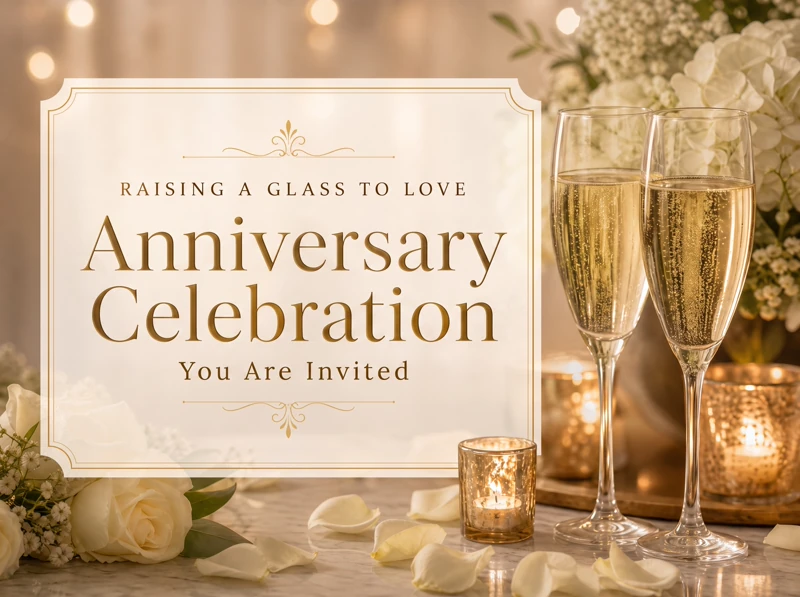 Cheers To Love — Anniversary, Invitation, Celebration, Champagne, Roses