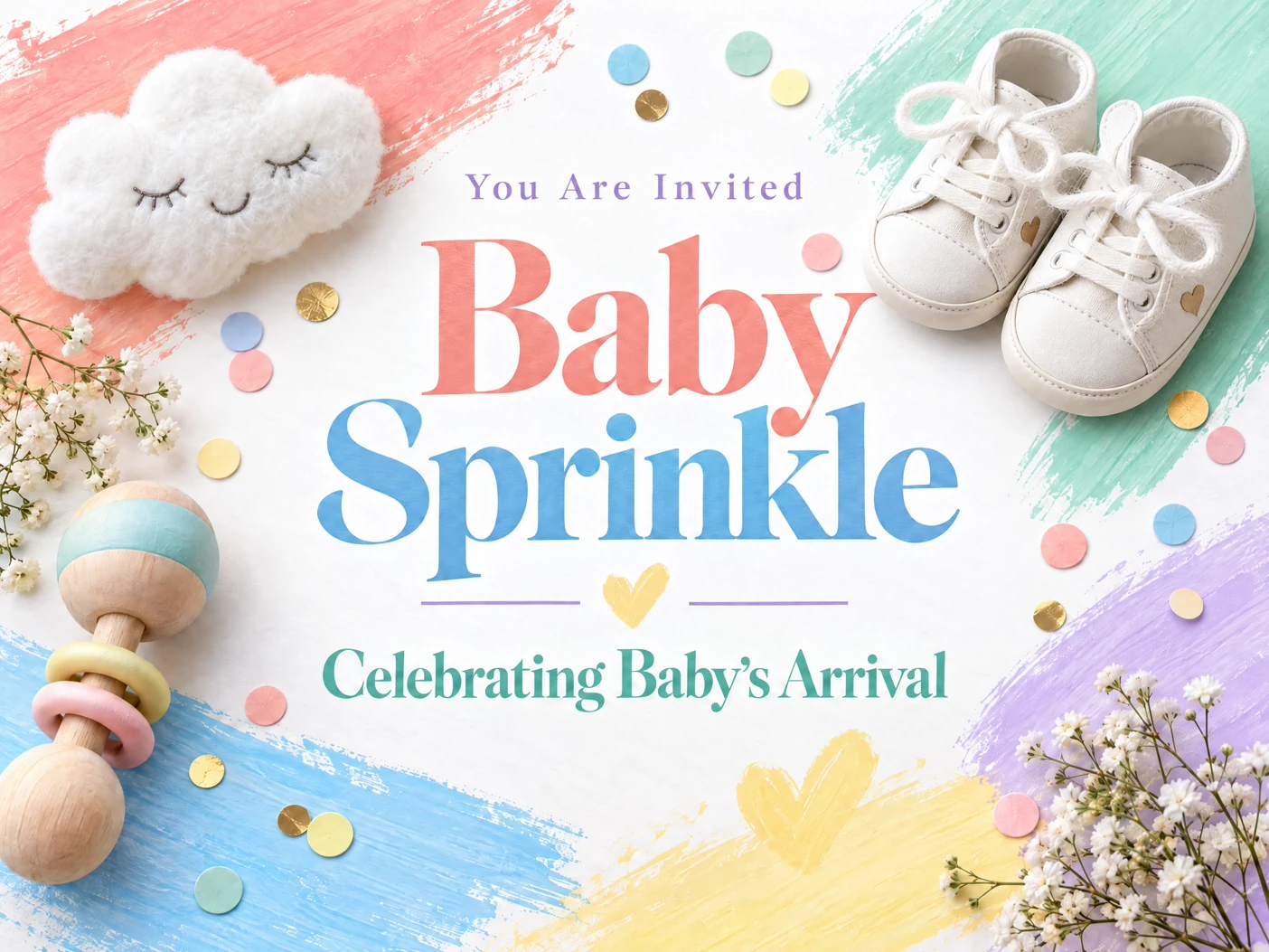 Celebrating Baby's Arrival — Baby Sprinkle, Digital Invitation, Pastel Colors, Baby Shoes