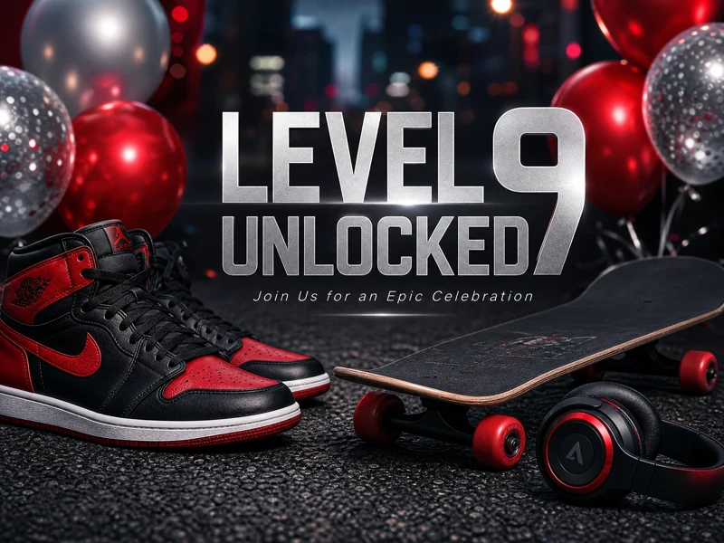 Level 9 - Unlocked — 9th Birthday, Skateboard, Sneakers, Headphones