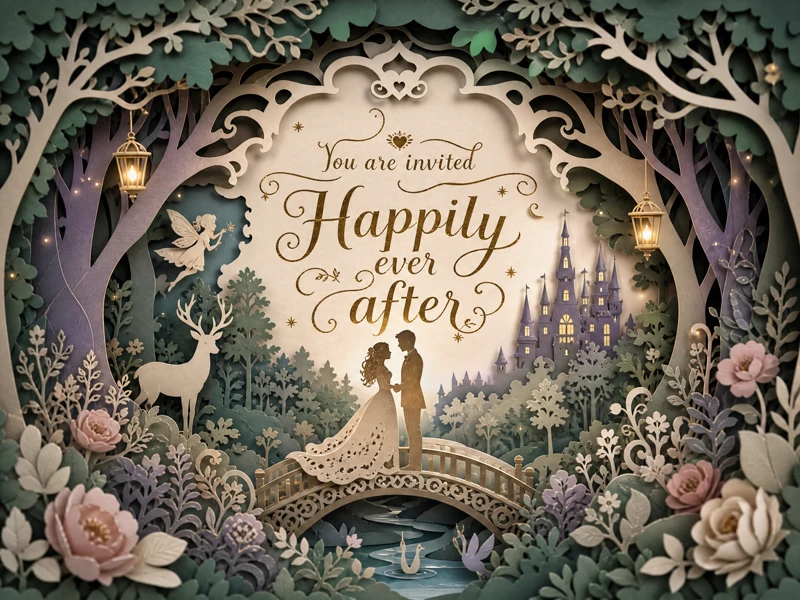 Happily Ever After — Wedding Invitation, Box Shadow, Enchanted Forest, Love, Fairytale