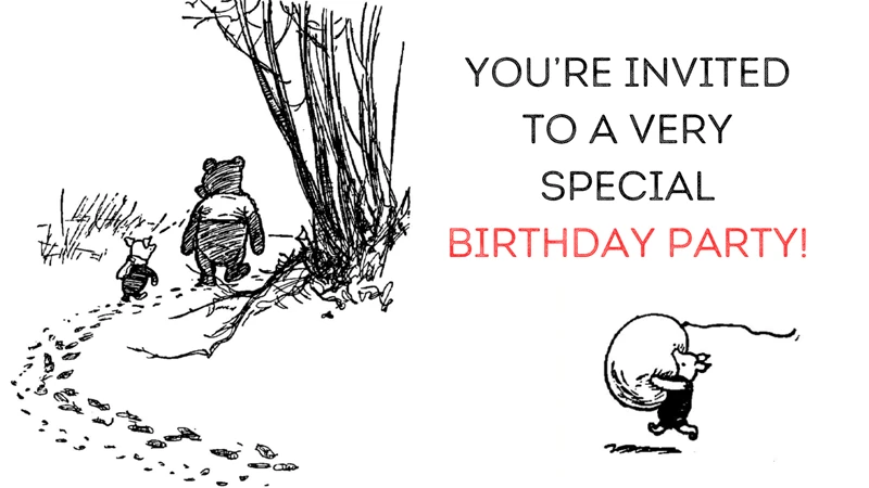 100-Acre Wood Celebration — Winnie-the-Pooh, Piglet, Bear, Book, Minimalistic