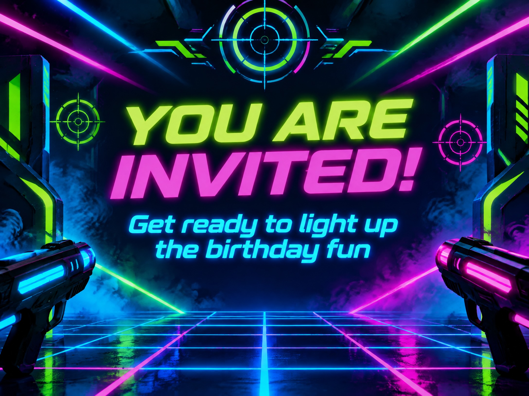 Light Up The Party — Laser Tag Birthday, Neon, Birthday Invitation