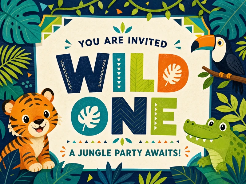 Wild One And Friends — Wild One Birthday, First Birthday, Blue, Animals, Jungle, Tiger, Alligator