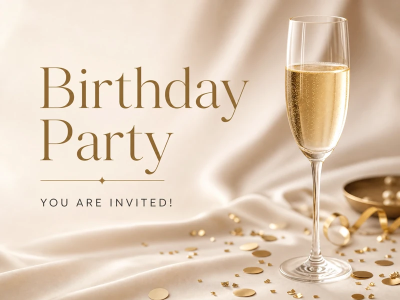 Elegant Birthday — Champagne, Birthday Invitation, Minimalistic