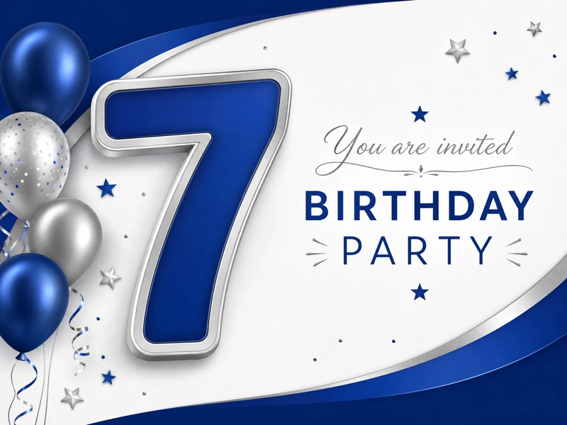 Blue and Silver — 7th Birthday, Balloons, Minimalistic