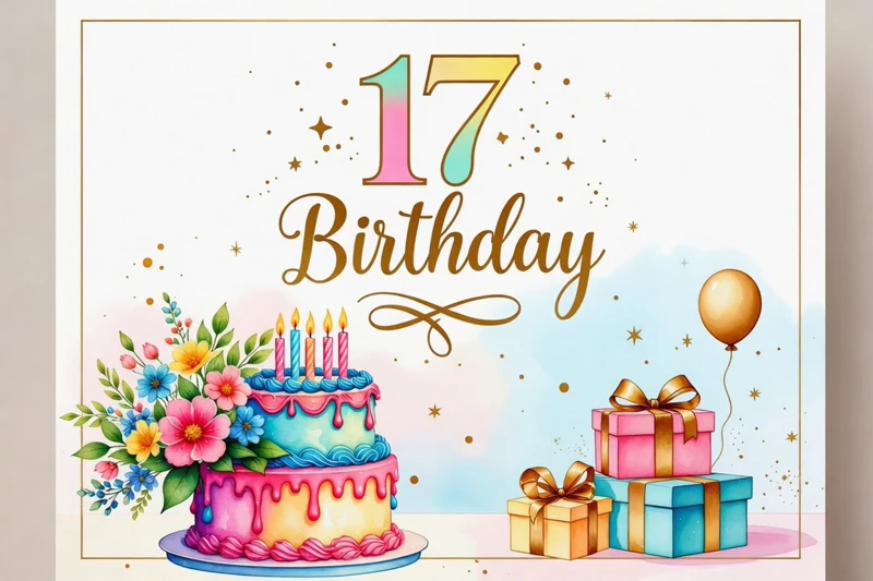 17th Birthday — Cake, Presents, Flowers