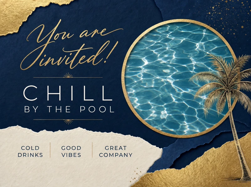 Chill By The Pool — Pool Party, Summer, Palm Tree, Invitation