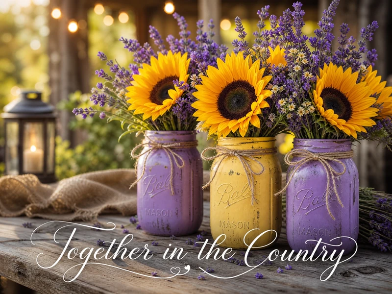 Together In The Country — Rustic Wedding, Mason Jar, Sunflowers