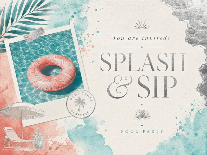 Splash And Sip Invitation — Pool Party, Pink Float, Summer