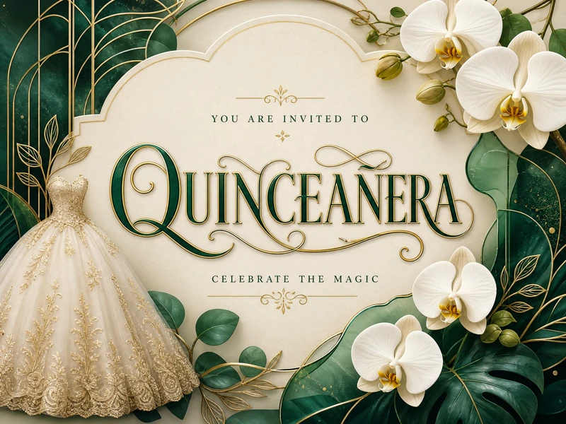 Orchid Enchantment — Quinceanera, Green and White, Flower, Dress