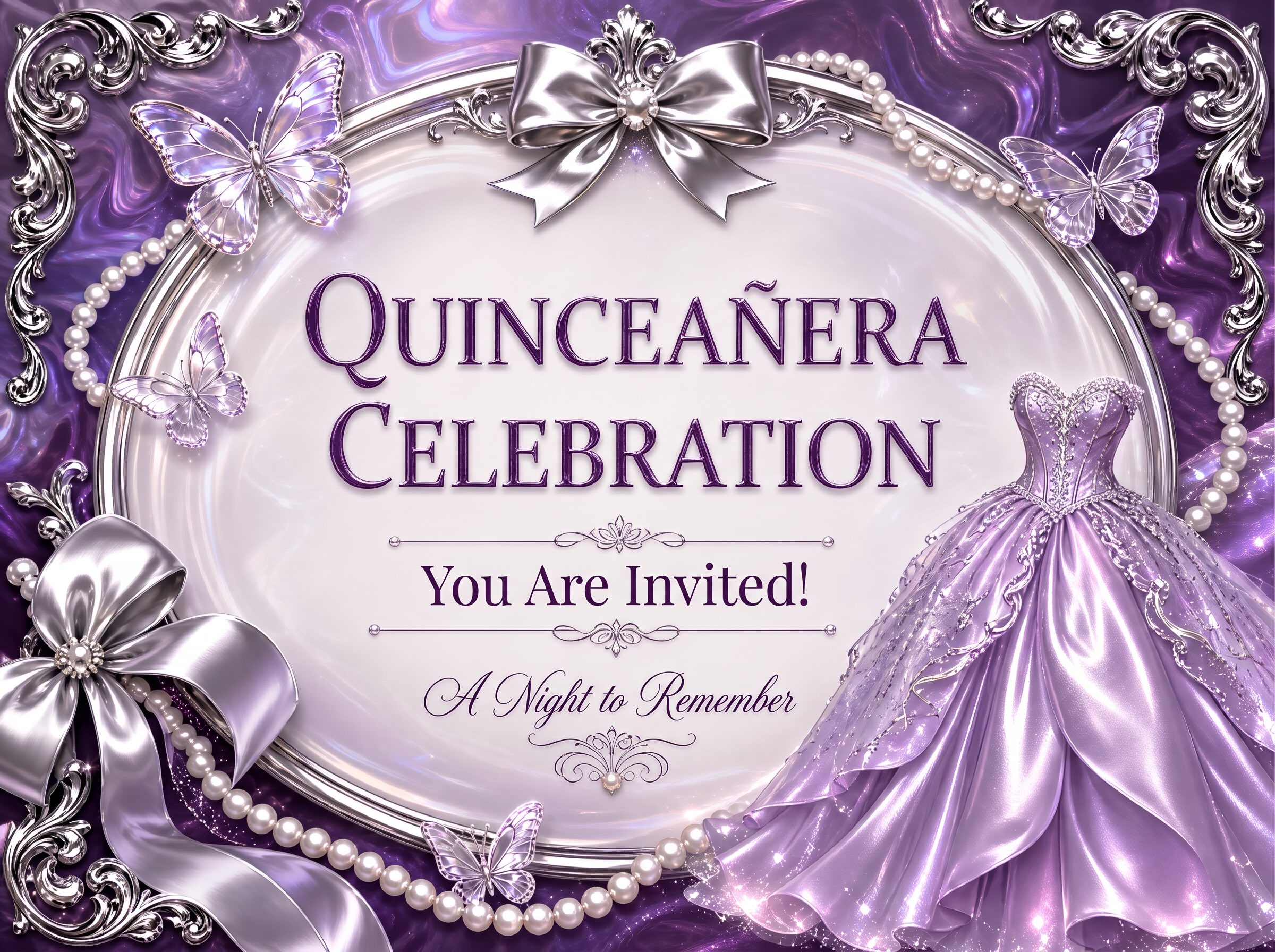 Quinceañera Invitation — Quinceanera, Purple