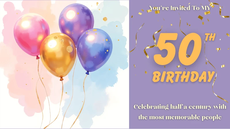 Half-a-Century — Fifty, 50th Birthday, Balloons, Confetti