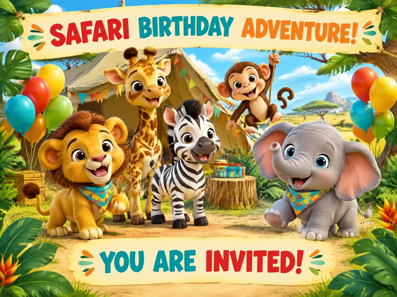 Safari Birthday Adventure — Safari, Animals, Zoo, Elephant, Zebra, Lion, Monkey