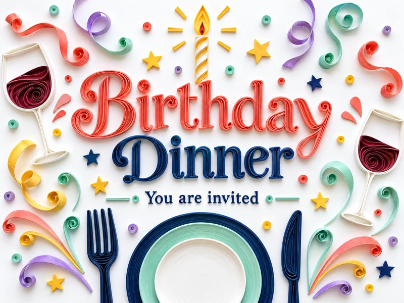 Fun Time Together — Birthday Dinner, Invitation, Quilling, Wine, Plate