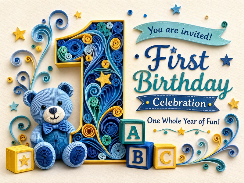 First Birthday Celebration — First Birthday, 1st Birthday, Blue, One, Bear, Quilling