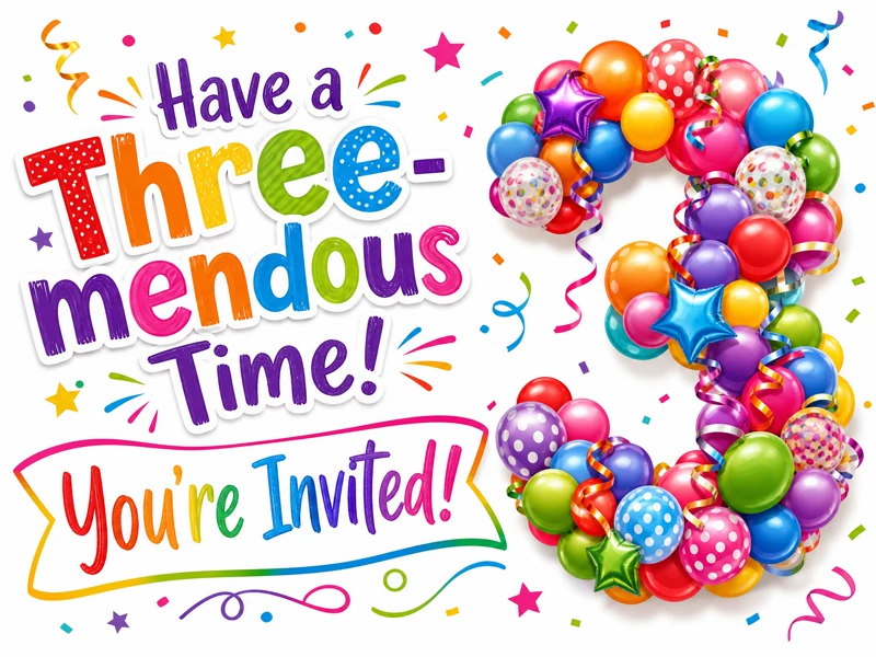 Three-mendous Celebration — Third Birthday, 3d, Balloons, Colorful, Rainbow