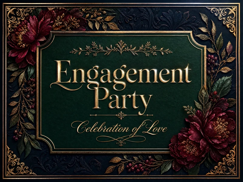 Celebration Of Engagement — Emerald Green, Burgundy Flowers, Engagement Party, Gold
