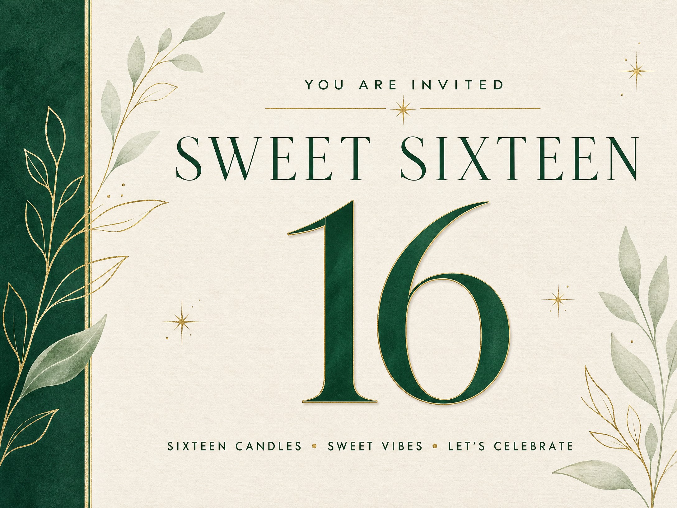 Nature Inspired — Green, Emerald Color, Floral, Sweet 16