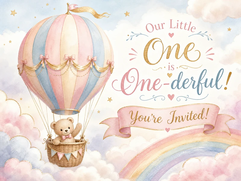 Little One Is One-derful — First Birthday, Hot Air Balloon, Teddy Bear, Rainbow, 1st