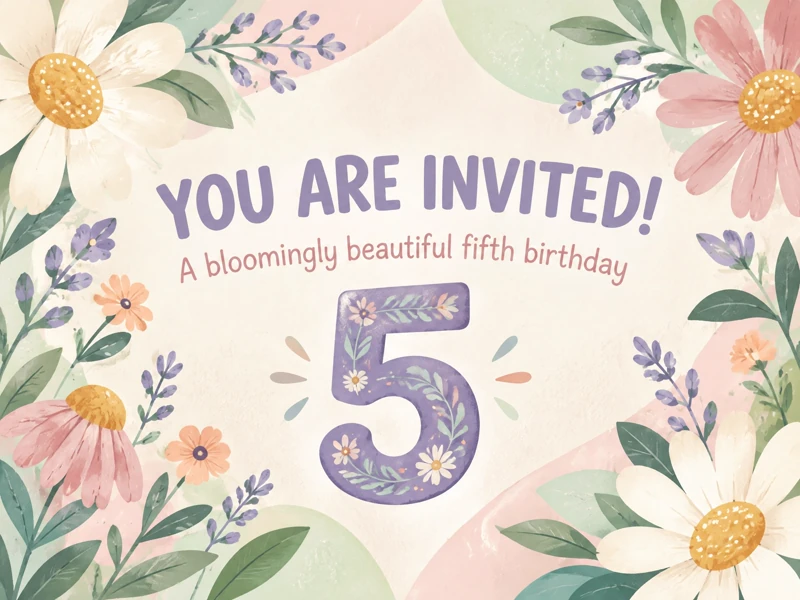 Beautiful Five — 5th Birthday, Purple, Floral, Flowers